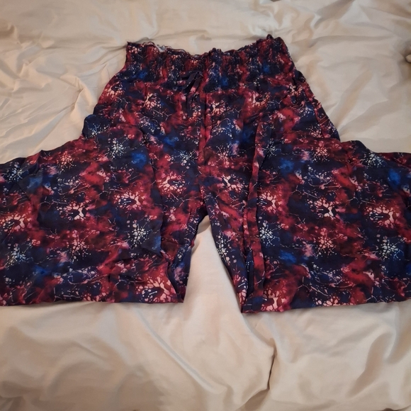 Moomaya Women's Wide Leg Floral Pants - Red and Blue - Picture 2 of 7
